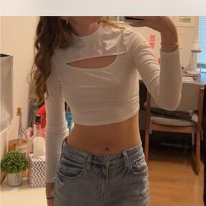 White Cut-Out Long Sleeve Top